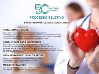 CSSJD realiza Processo Seletivo para especialização em Cardiologia Clínica - Processo Seletivo em Cardiologia
